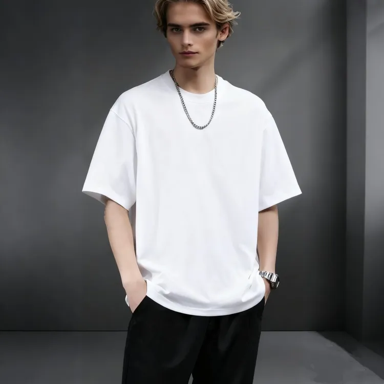 WSGB品牌服装280克重磅T恤潮牌男装黑色宽松型纯色短袖百搭圆领