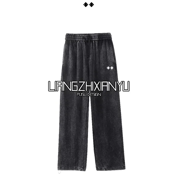 「小刺绣卫裤加绒」重磅500g厚款水洗奥粒绒直筒复古卫裤卡码拍大