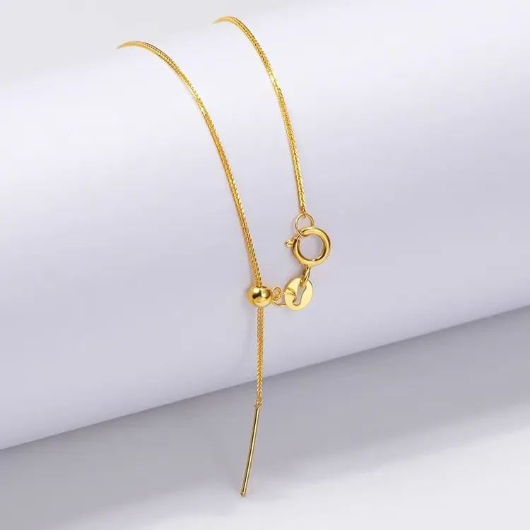 18K金万能链针式可调节O字项链女黄金白色Au750肖邦锁骨链素链