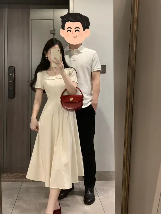 2025夏季新款法式连衣裙袖收腰中长款a字裙温柔气质白色仙女裙