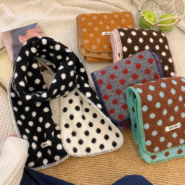 秋冬季针织羊毛混纺双面波点围巾女秋冬季氛围感保暖防寒百搭围脖