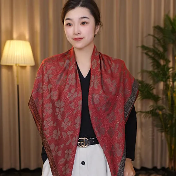 【金银丝线】丝毛100X100方巾女士高级丝巾