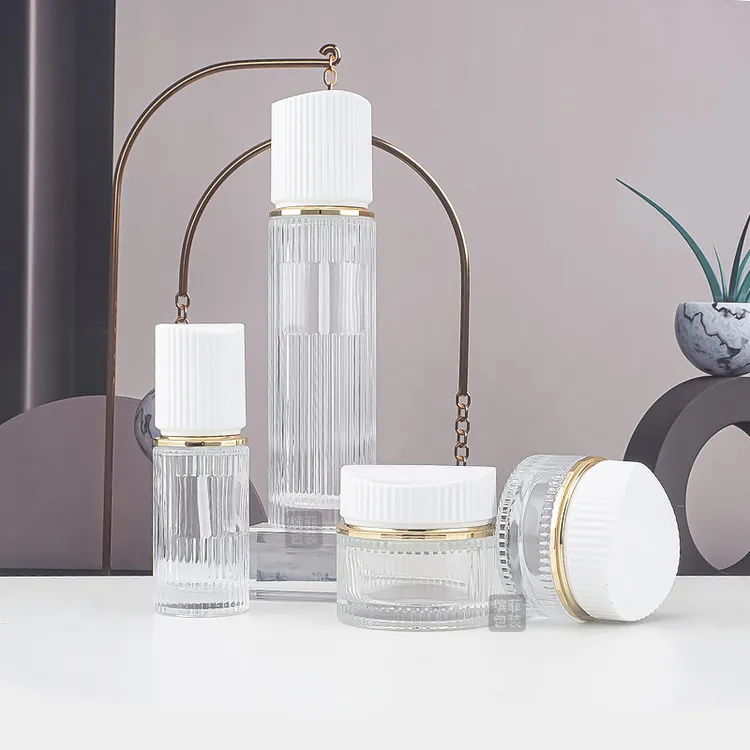 条纹透明瓶身 30g膏霜瓶30ml精华空瓶乳液瓶现货支持高档玻璃瓶器