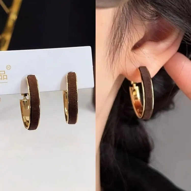 复古瑞丽风个性法式棕咖色耳圈耳环女新款时尚小众圈圈耳扣耳饰女