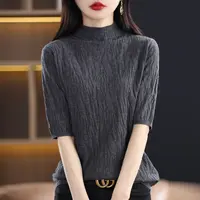 肌理感毛衫女2025秋装新款半高领宽松遮肉时尚百搭弹力中袖针织衫