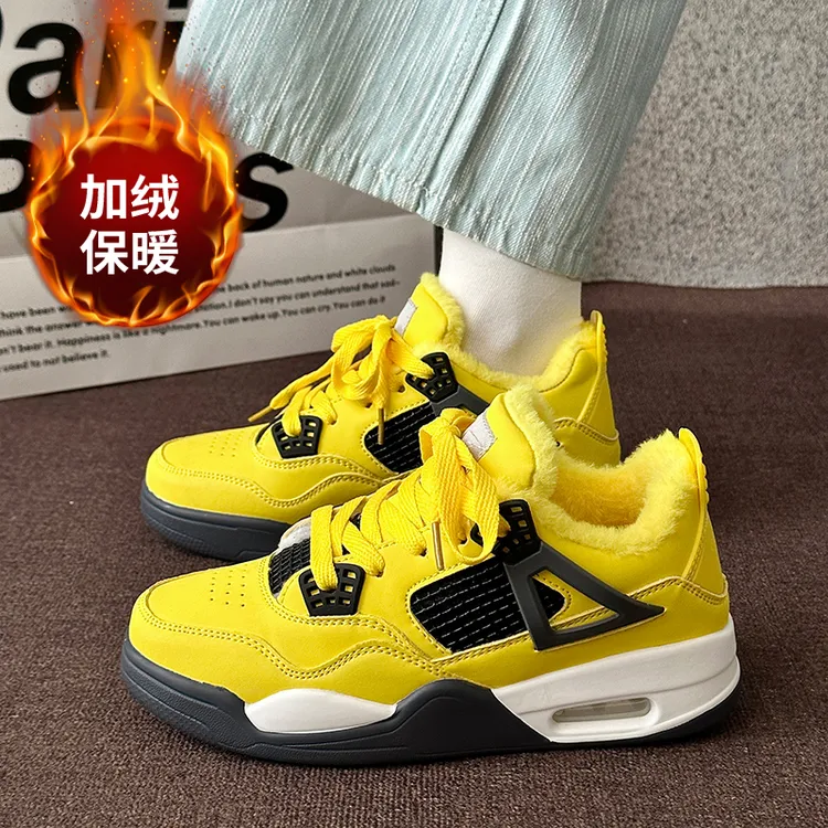 保罗韩版潮流气垫休闲鞋子男2024冬季加绒电母情侣鞋学院风增高保