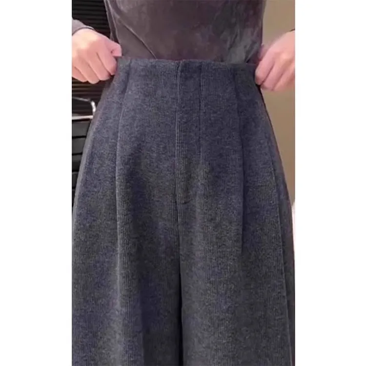 深灰色休闲裤女2026秋冬新款加厚高级感大码显瘦高腰窄版阔腿裤