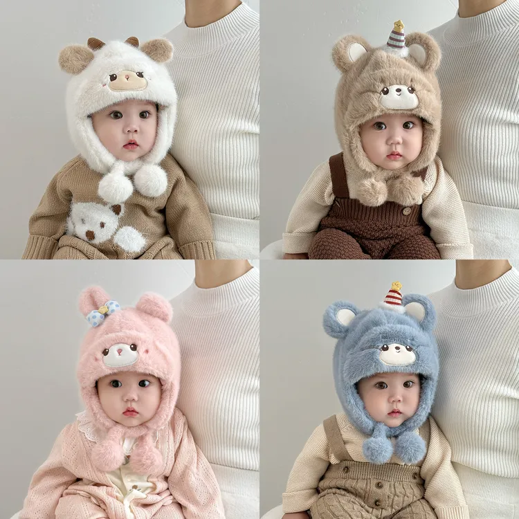 宝宝帽子冬天毛绒帽可爱超萌加厚保暖雷锋帽婴幼儿防风套头护耳帽