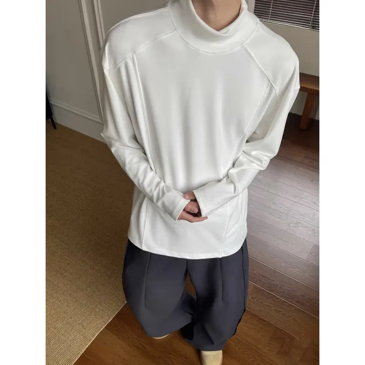 半高领解构德绒打底衫长袖t恤男秋冬美式潮牌宽松慵懒风内搭上衣