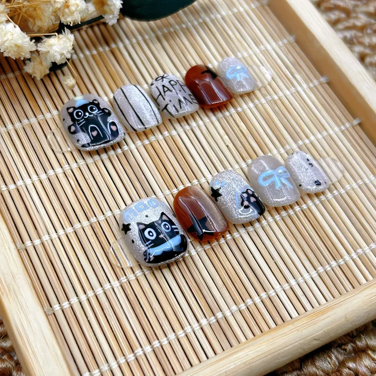 【猫眼大眼小猫】可爱卡通风格INS风上手气质款可拆卸纯手工穿戴甲