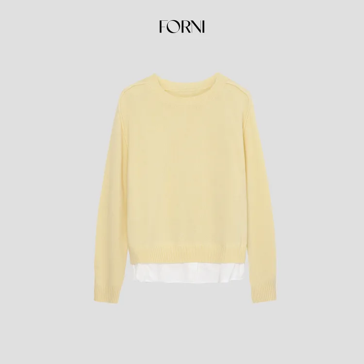 FORNI cozy fit假两件撞色羊毛毛衣