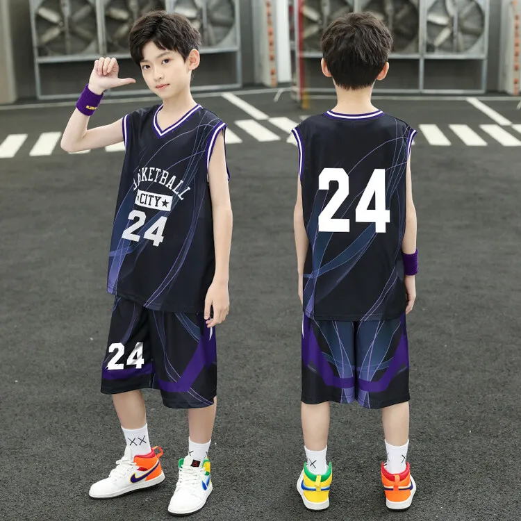 男童篮球服速干运动套装无袖夏季背心儿童男孩中大童24号休闲球衣