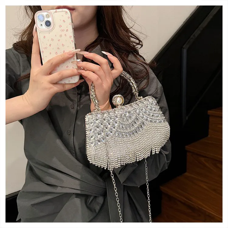 闪亮流苏链条晚宴包手提单肩斜挎配礼服时尚女包
