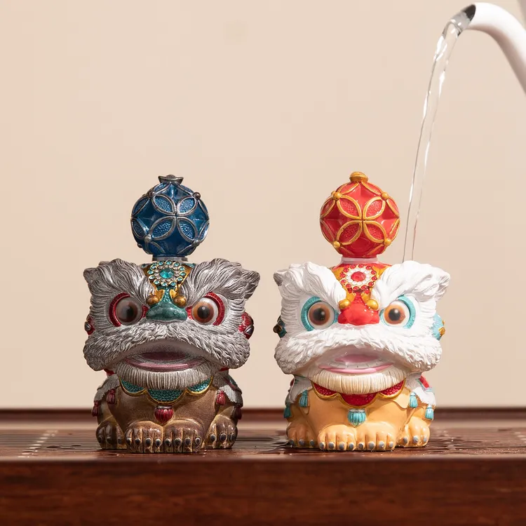 茶桌摆件变色茶宠舞狮摆件可爱绣球舞狮