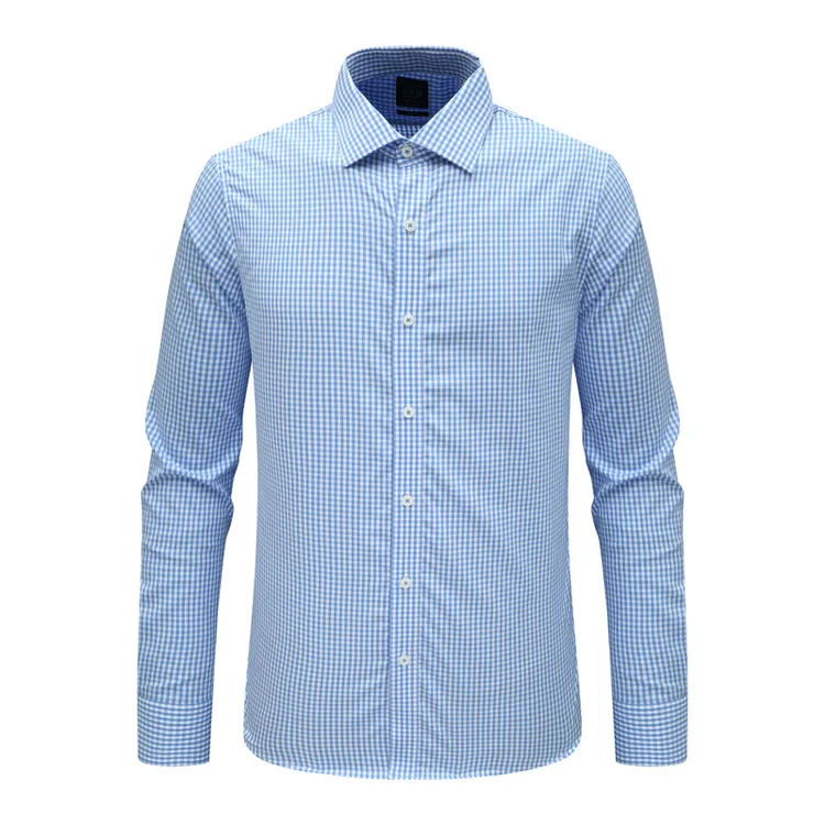 F3493恺春秋男式长袖衬衫 棉200`S百搭商务休闲上衣免烫 蓝色白格