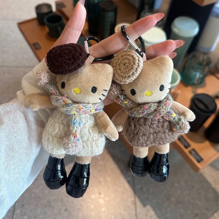 黑皮长腿kitty包挂件百搭少女秋冬针织裙毛绒公仔玩偶书包挂饰TFS