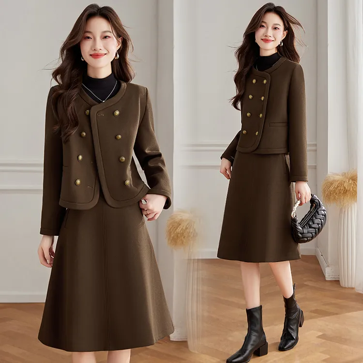 小香风时尚毛呢两件套装2025春秋季时尚半身裙洋气显瘦秋冬小个子