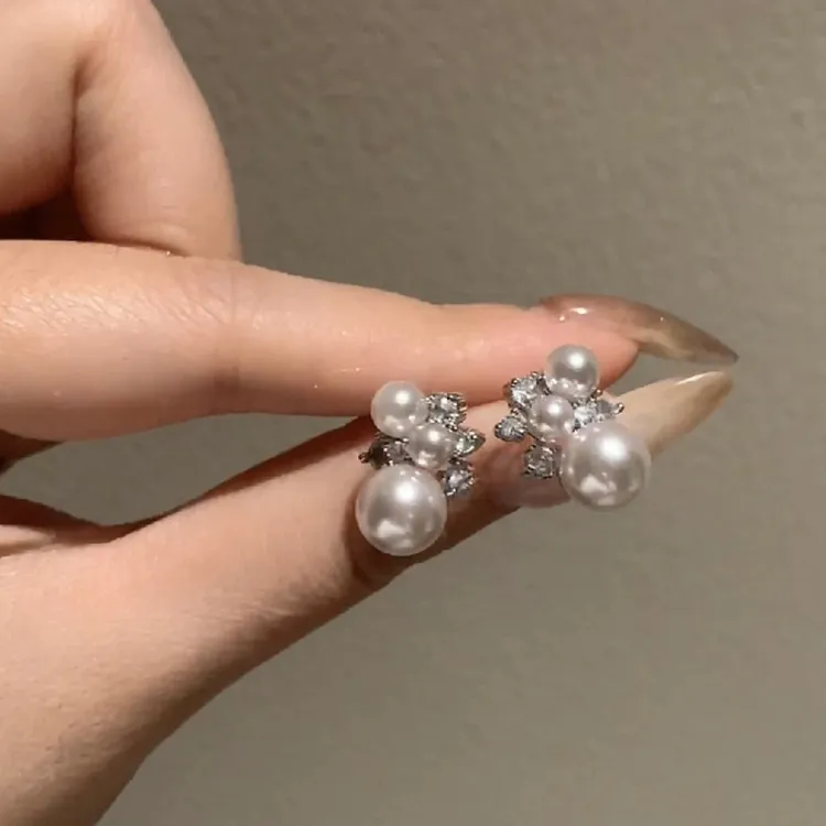 铜合金仿珍珠耳饰  【天使之泪】温柔曼塔玫瑰锆石耳夹无耳洞爆款