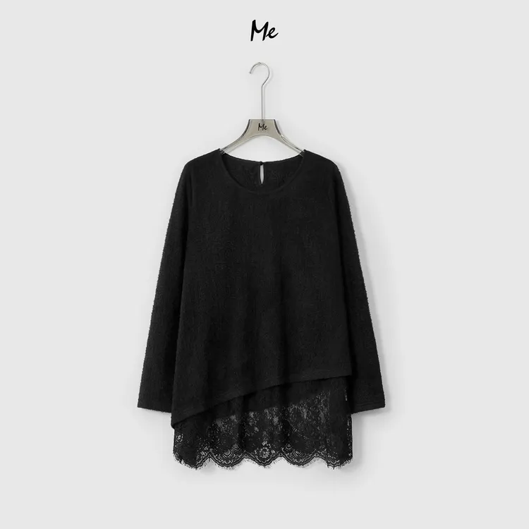 ME【雪饼花蕾衫】肌理绒感浮雕蕾丝拼接显瘦时尚休闲上衣MESA5938