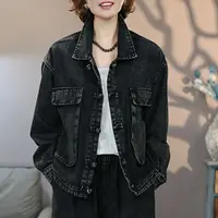 8939黑牛仔外套女士#2025秋季新款水洗百搭上衣显瘦牛仔夹克