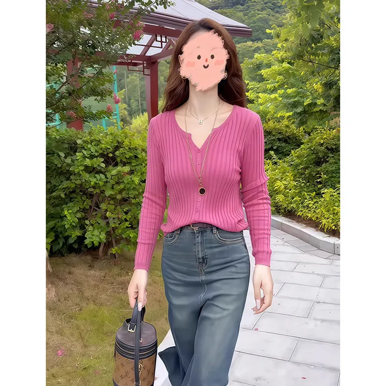 韩版开春时尚坑条显瘦长袖针织宽松减龄洋气百搭打底温柔气质开衫