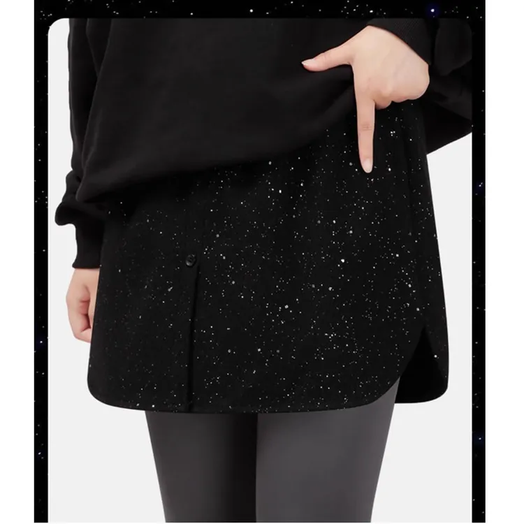 高级毛呢亮片屁帘女叠穿秋冬新款鲨鱼裤卫衣打底遮屁股下摆半身裙