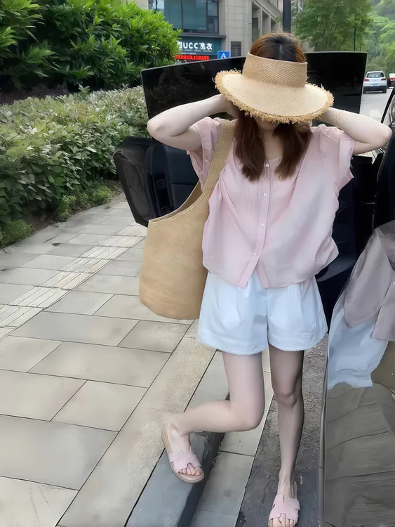 夏日漂亮小套装设计感时尚抽绳衬衫女气质显瘦花边休闲短裤两件套