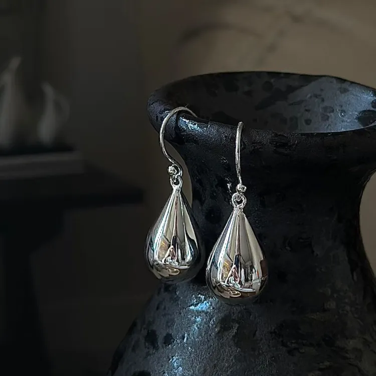 925银耳饰 纯银空心水滴耳环