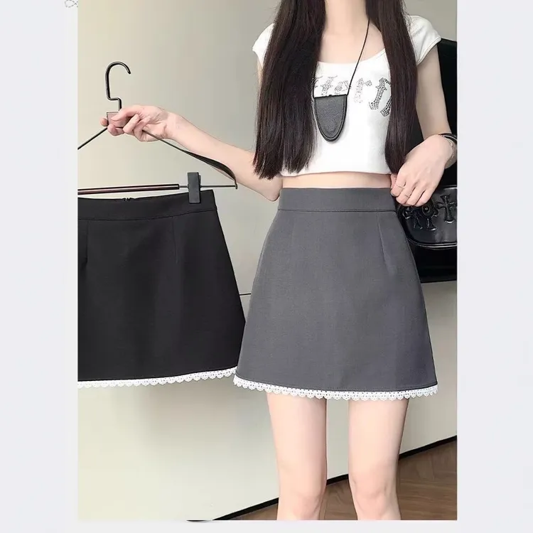 大码黑色加厚2025新款蕾丝西装半身裙女显瘦a字裙防走光包臀短裙