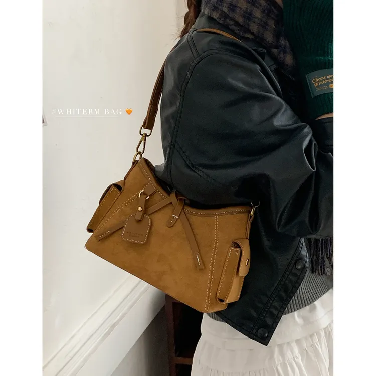 CWIHH&KIMZS小ck包包复古小众腋下包女士包2025新款简约麂皮绒单