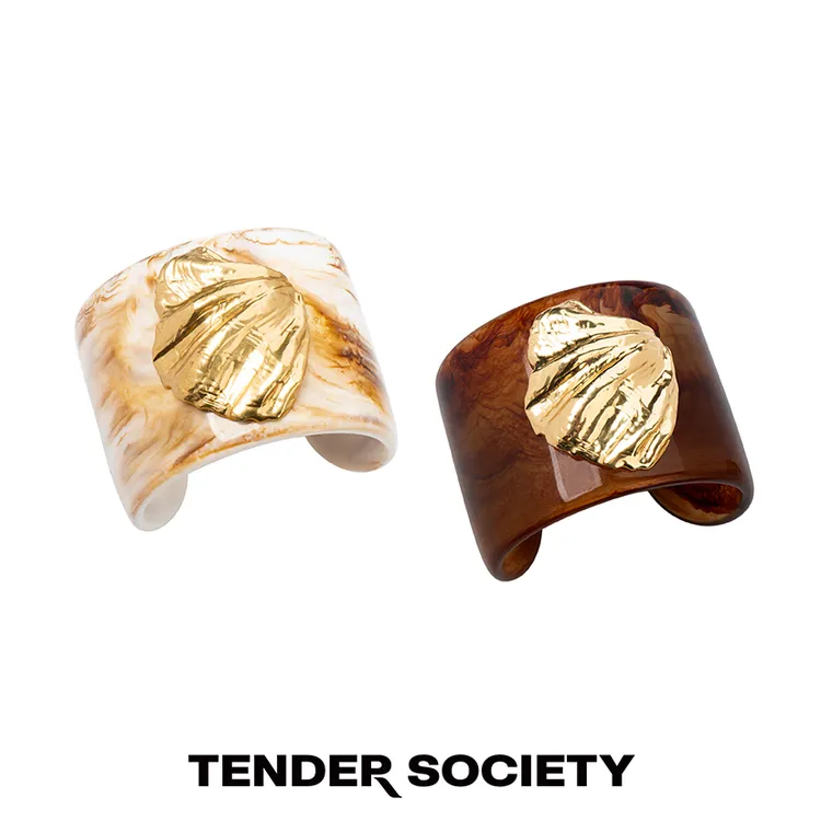 tender society 铜合金树脂手镯 Voyage系列奶咖/棕色树脂宽手镯 