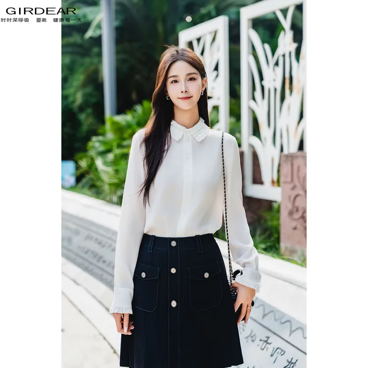GIRDEAR/哥弟早秋新款时尚青春轻职场气质简约质感长袖衬衫130126