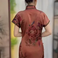 【锦罗坊】100%桑蚕丝重缎香云纱气质旗袍裙