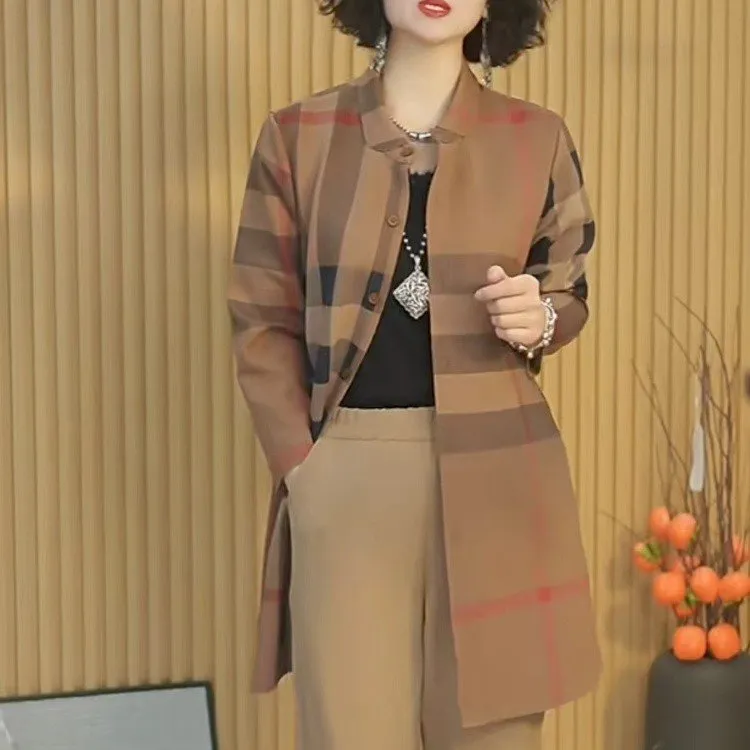 时尚休闲开衫外套女春秋新款单排扣宽松大码空气棉中长款风衣上衣