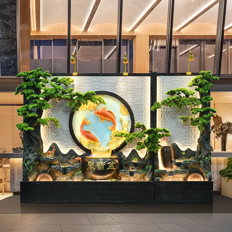 大型水幕墙屏风假山流水酒店会所办公室玄关喷泉水幕墙流水屏风