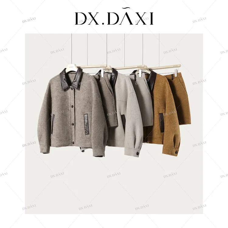DX.DAXI【贝利小姐】2025秀场设计师款拼皮羊毛大衣短裙两件套