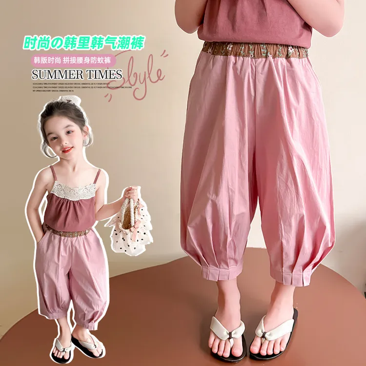 裤子夏季女童中小童潮流四季流行儿童休闲裤时尚韩版拼接防蚊裤