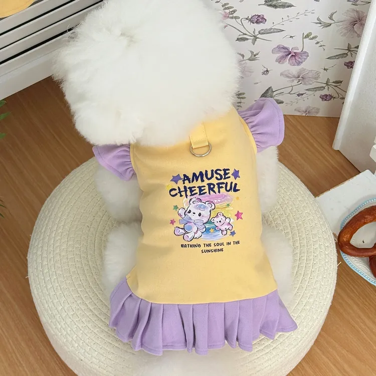 秋冬新款宠物衣服猫咪狗狗情侣装透可牵引背心裙子泰迪比熊约克夏
