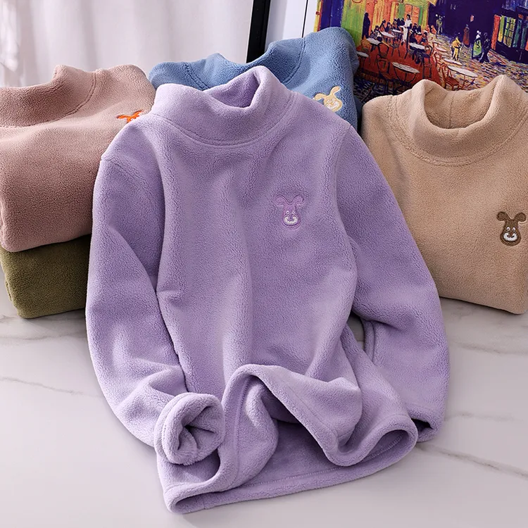 女童打底衫校服内搭神器冬季加绒加厚儿童保暖内衣大童摇粒绒上衣