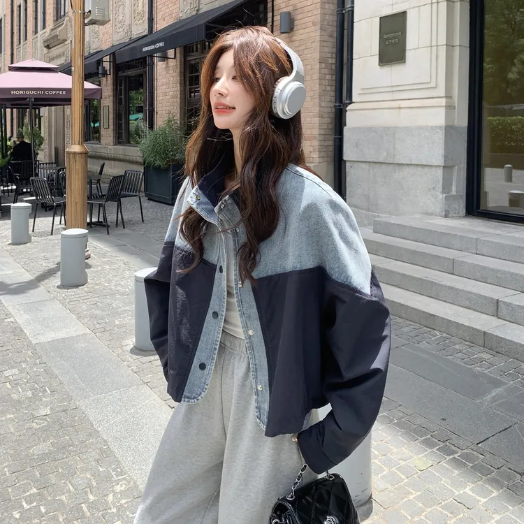 氛围感气质短款小众外套2025年秋季新款小个子牛仔拼接夹克外套女