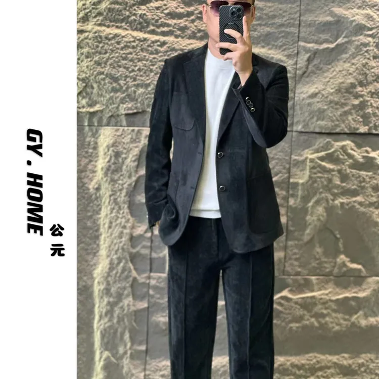 7555【公元·名品】轻奢欧货男士秋季 老钱风雪尼尔休闲时尚西服套装