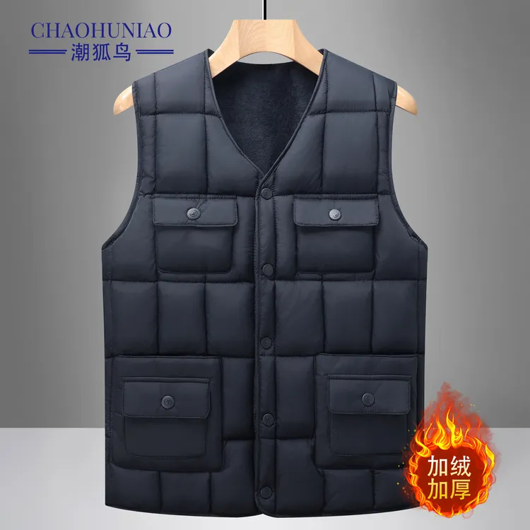 爸爸装休闲中老年人背心秋冬男士男装加绒加厚爸爸装冬季加绒加厚