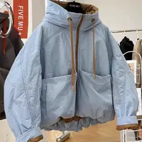 7455 GY纯色宽松女连帽棉衣韩版防风棉服加厚休闲秋季时尚
