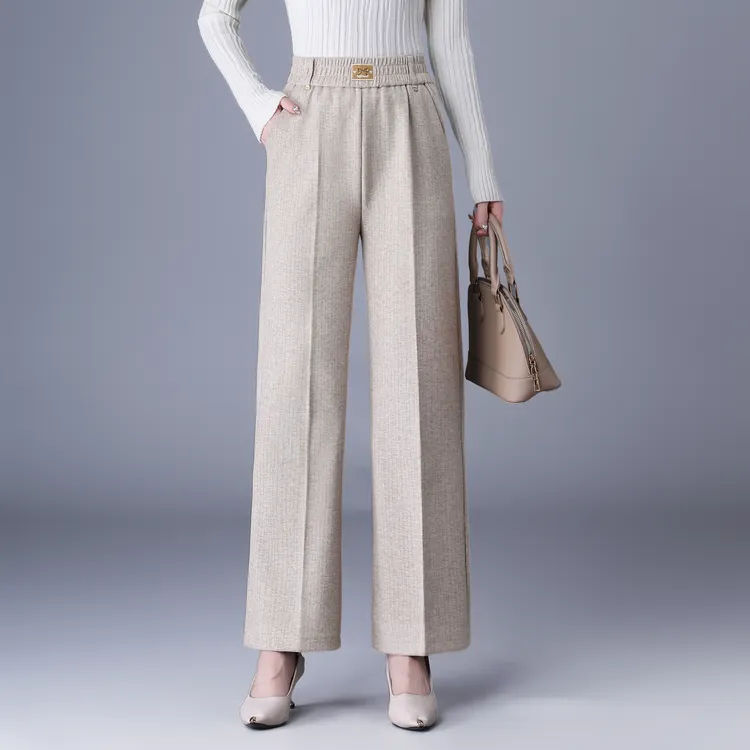 阔腿裤女秋高腰时尚简约中年直筒休闲宽松窄版微阔妈妈2025年新款