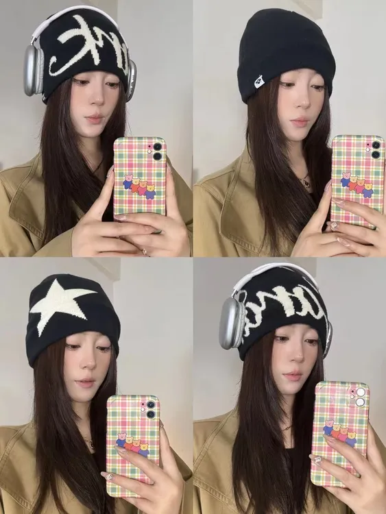 美式街头套头帽加厚双层冷帽男女双面戴针织帽显脸小保暖毛线帽潮