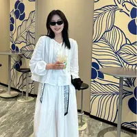 The Barnnet 八乃韩版夏季简约设计感气质蕾丝花边绑带衬衫上衣