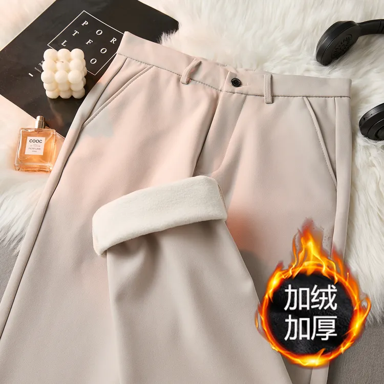 商务休闲直筒加绒加厚西装裤男士长裤冬季免烫高级感上班保暖西裤