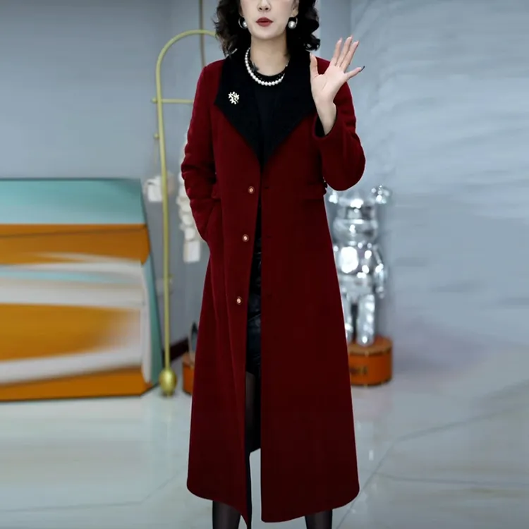 北吉绒双面穿中长款女士大衣2025冬季新款时尚洋气质加厚红色外套