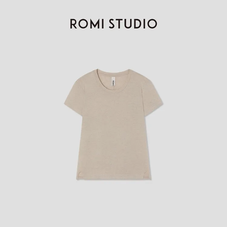 ROMI STUDIO进口亚麻棉混纺环保原色花纱圆领短袖T恤 RWCSSD2024