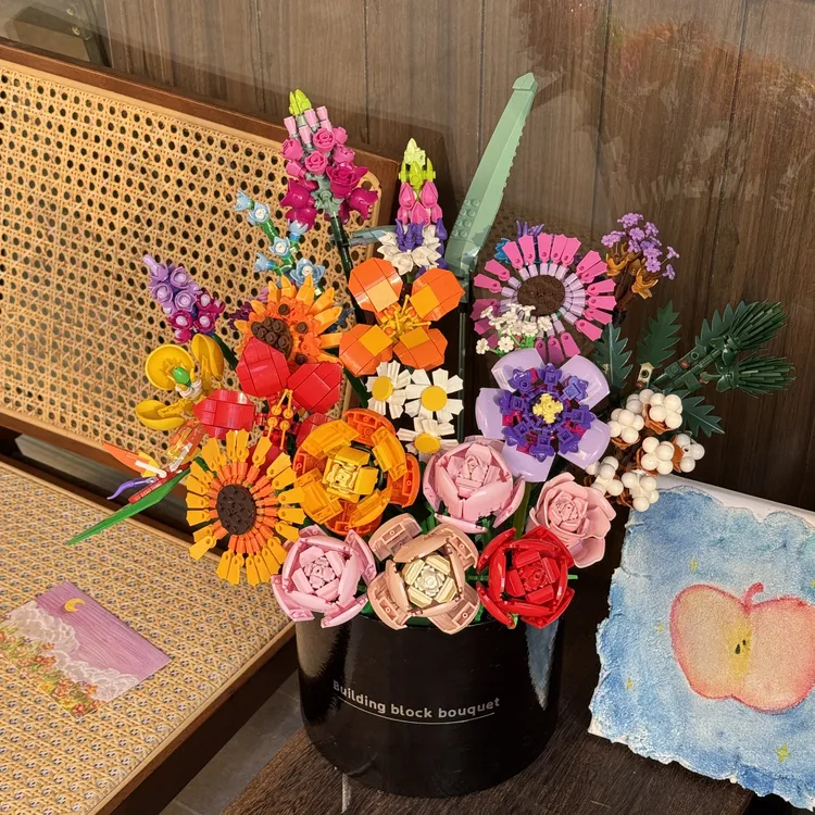 【向阳花开】幸福是一束永不凋零的花手工DIY拼装一整套积木花材料